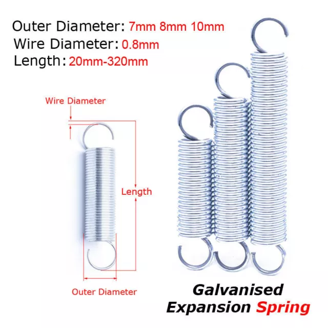10Pcs Wire Dia 0.8mm Galvanised Expansion Spring Hook Extension Tension Springs