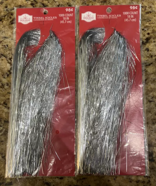 Holiday Time Christmas Tree Tinsel Icicles,1000 Strands,18"long, Silver LOT of 2