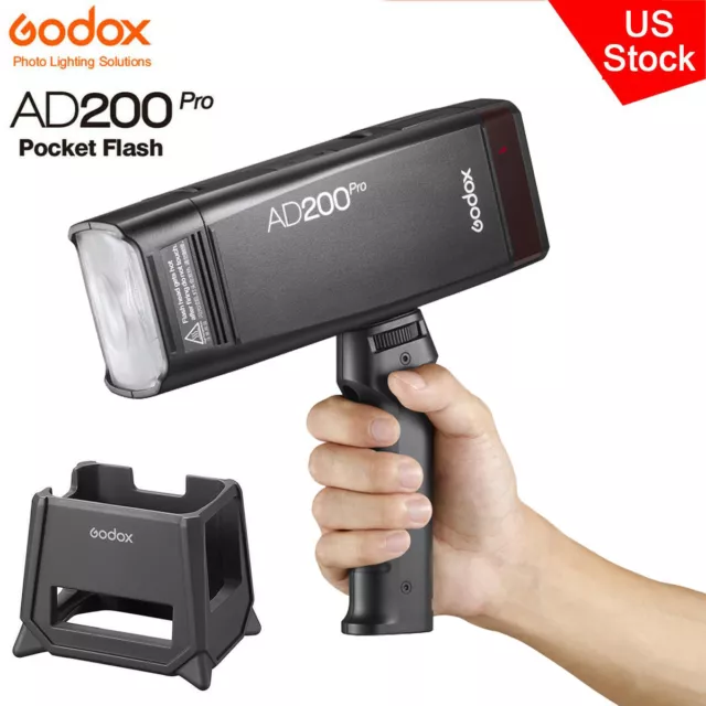 US Godox AD200pro TTL HSS Pocket Flash Speedlite+Silicone Fend+Flash Handle Grip