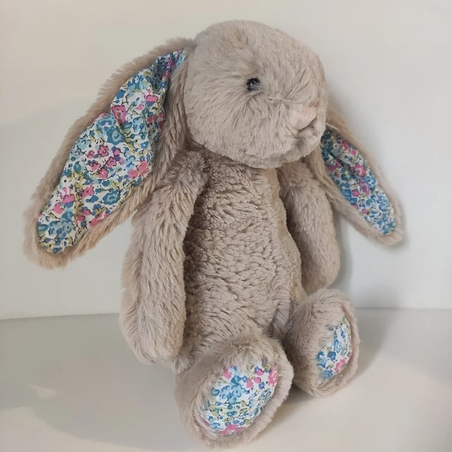 JELLYCAT SMALL BEIGE Blossom Bunny Plush Rabbit Blue Floral Soft Toy