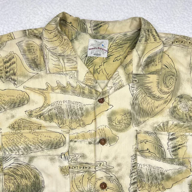 Tommy Bahama Hawaiian Shirt Men's Large Yellow Sea Shell Silk Camp