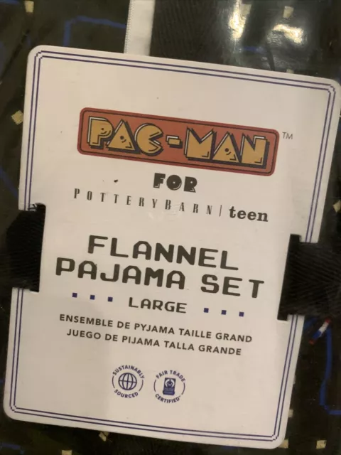 Pottery Barn PB Teen Organic Pacman PAC-MAN Flannel pajama set pjs pj Size Large 2