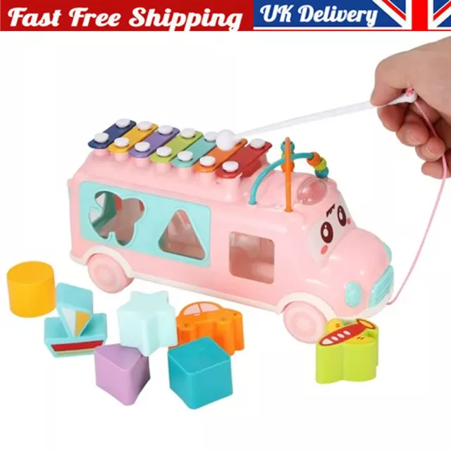 Baby Musical Bus Toy Xylophone Shape Sorter Pull Along Toy Early Educational Toy