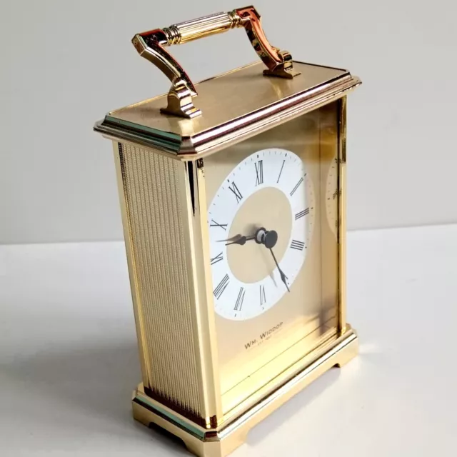 WM Widdop Metal Gold Colour Mantel Shelf Desk Clock Quartz 14/11/5.5 Cm