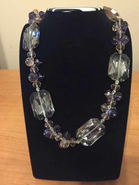 Big Clear Square glass beads with small Clear and light purple beads Hand Made