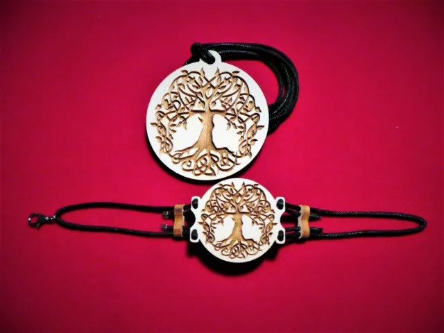 Zirben Holz Armband Halskette mit Baum des Lebens duftender Energieschmuck
