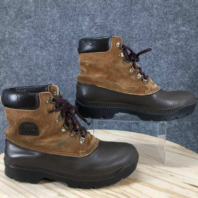 Sorel Boots Mens 11 Winter Duck Ankle Bootie Brown Rubber Leather Lace Up Casual