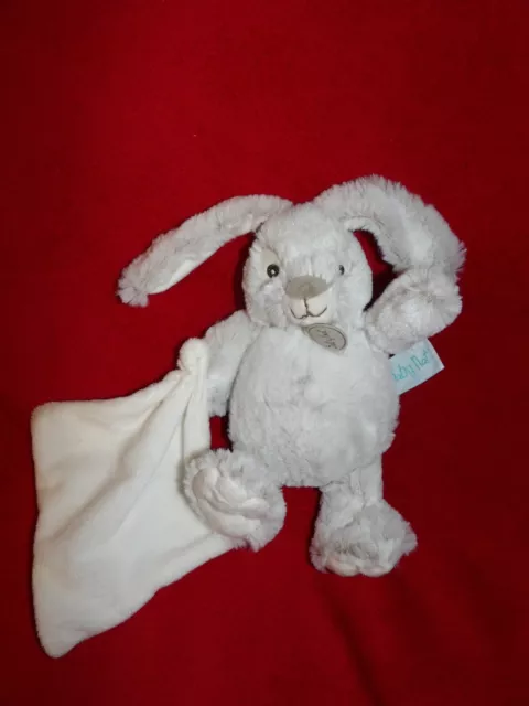 DOUDOU PELUCHE BABYNAT LAPIN MALOW Gris Chiné Mouchoir Blanc 24/36 cm