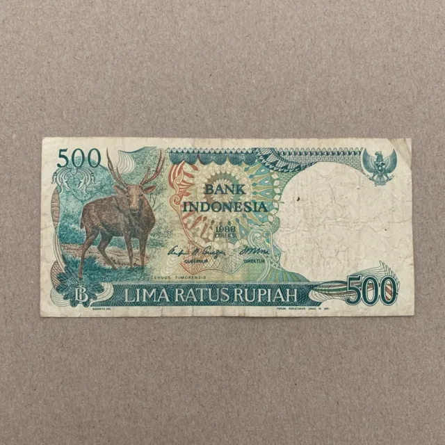 1988 INDONESIA 500 RUPIAH Banknote Deer Currency Paper Money Indonesian Note