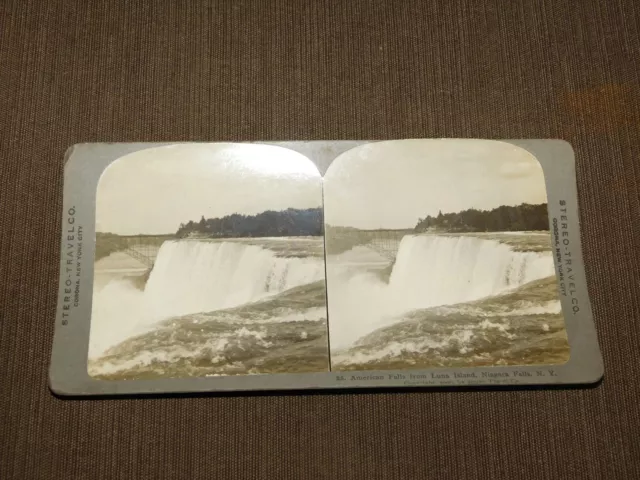 Vintage Stereoview Stereoscope Card American Falls Luna Island Niagara Falls Ny