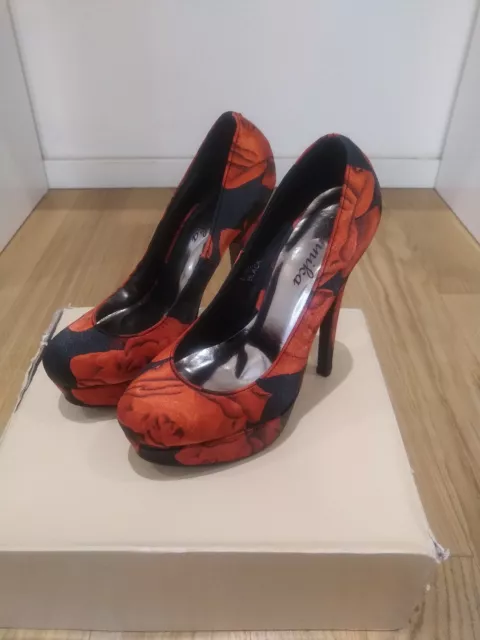 Donna Scarpe Sexy Décolleté Con Plateau  Tacco Alto 35 Di Raso Rosso con  fiori