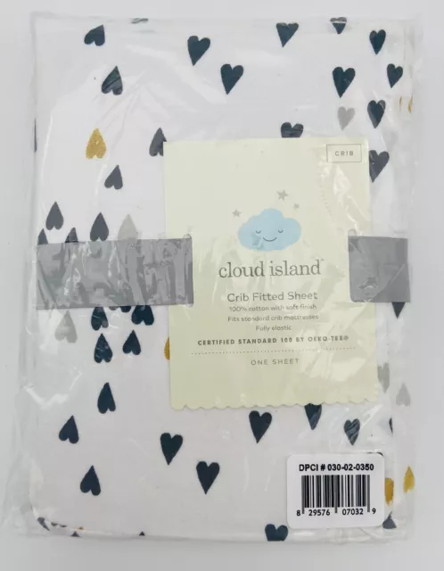 Sábana de cuna ajustada Cloud Island Hearts gris varios corazones NUEVA guardería para bebé