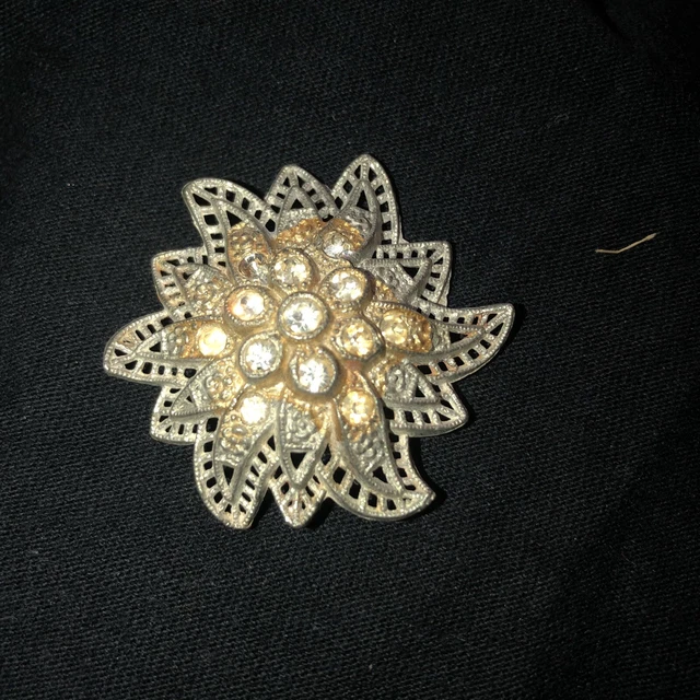 Vintage  1930’s Filigree Brooch Rhinestone tiered Domed  "C" Clasp