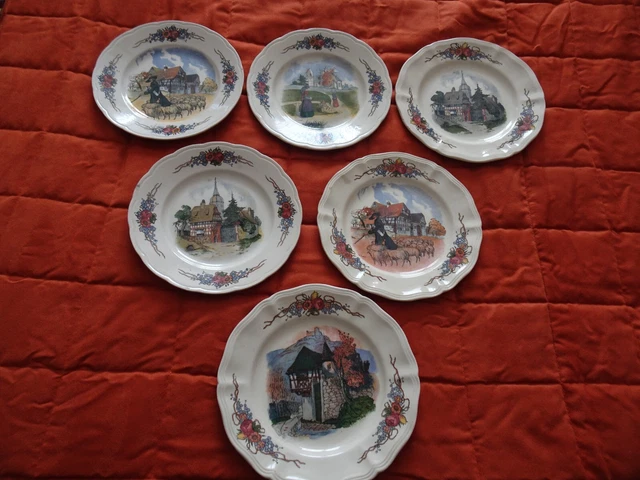 Anciennes assiettes à dessert du service alsacien Sarregumines/Obernai/H.Loux