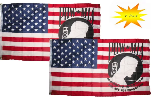 3x5 3’x5’ Wholesale Set (2 Pack) USA American POWMIA Pow Mia Flag Banner