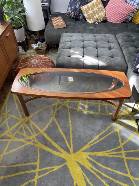 Retro/Vintage Mid Century Teak Glass Top Oval Coffee Table By Nathan Furniture