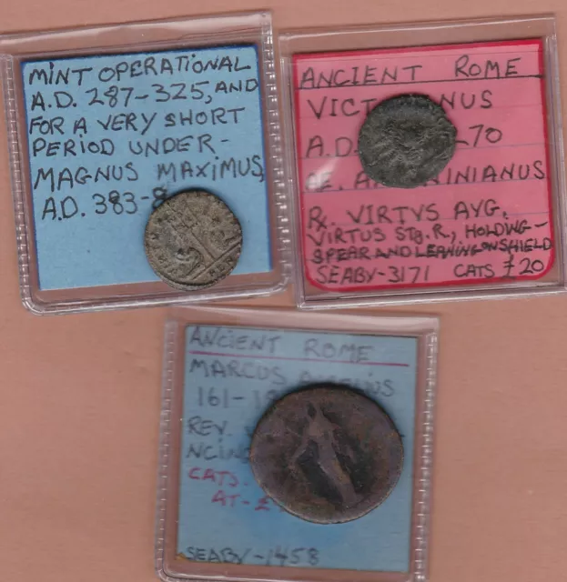 Three Identified Ancient Roman Coins 161 - 337 A.d. In A Used Condition