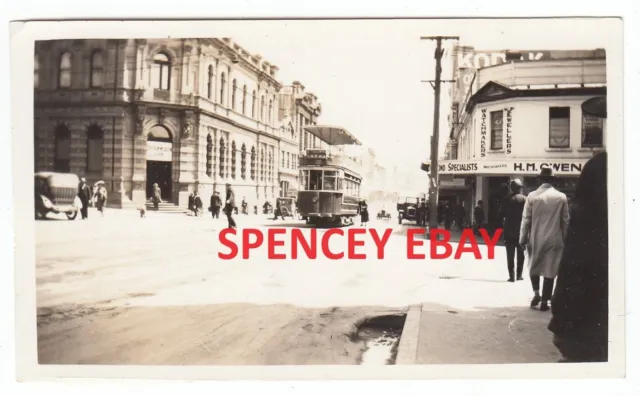 Original Old Photo Street Scene with tram Hobart Tasmania dated 1927