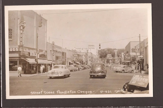 1940s Real Photo Street Scene Pendleton OR Oregon RPPC Smith