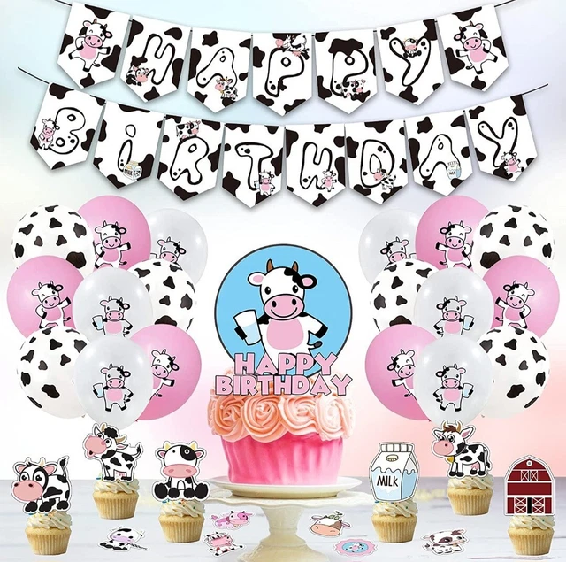 Vaca Feliz Cumpleaños Fiesta Bandera Globos Topper Pastel Decoración Suministros Set