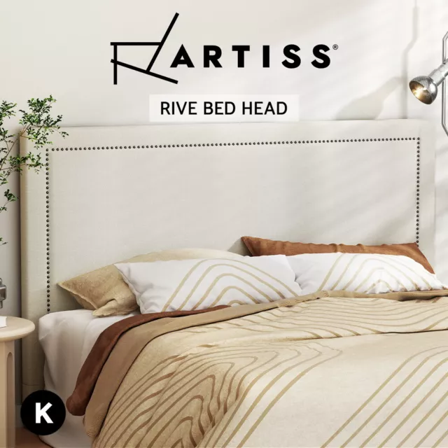 Artiss Bed Frame King Size Bed Head Headboard Bedhead Base Fabric Beige RIVE