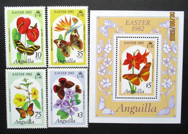 Anguilla 1983 Easter Flowers With Butterflies Set & Mini Sheet UM.