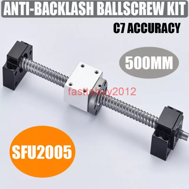 SFU2005 Rolled Ballscrew C7 Anti-Backlash Ballnut BK/BF15 End Support 500-1000mm
