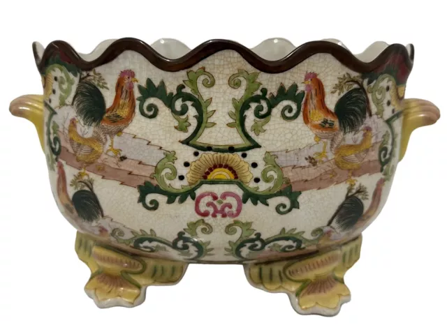 Chinese Export Porcelain Hua Rong Tang Zhi Rooster Footed Bowl Planter Vase