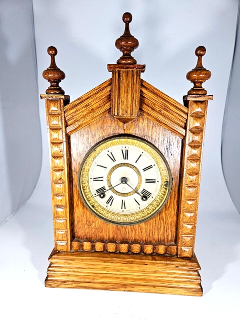 Antique Ansonia 8 Day Mantle Clock , Patented 1892 , Oak , Refinished , Parts