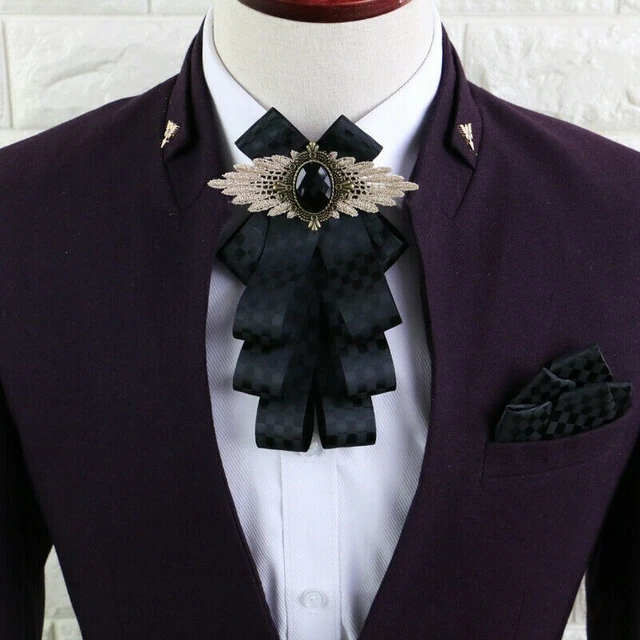 Uomo Sposo Pre Tied Cravatta Quadri Strass Multi-Strato Fiocco Colletto Festa