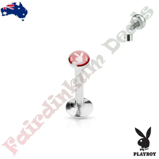 Authentic Playboy Internally Thread Labret Monroe with Red Flat Top Bunny Logo