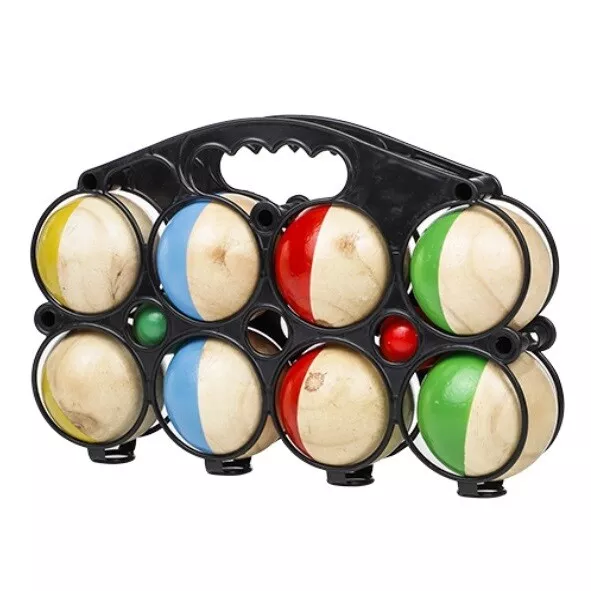 Holz Boule Set - 8 Kugeln + Korb - Boccia Petanque Wurfspiel Kinder Garten Spiel