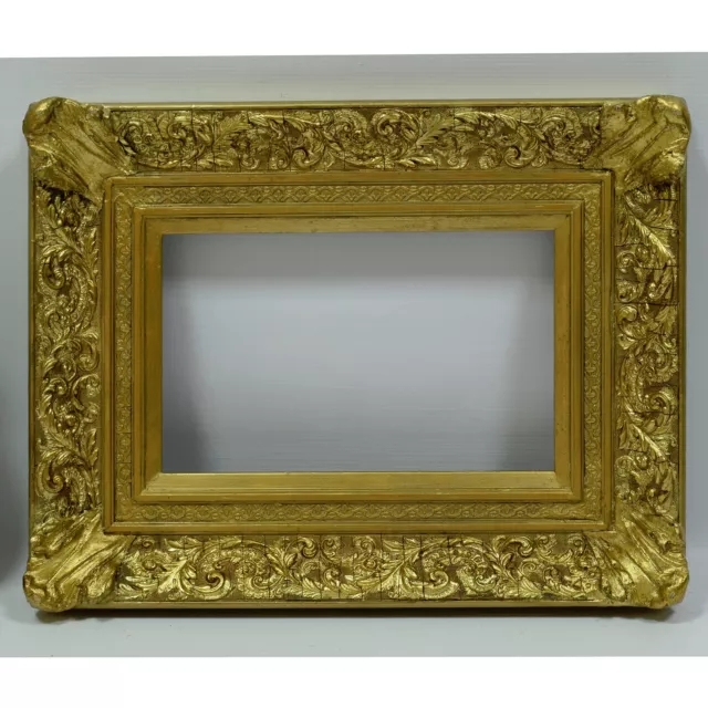 Circa 1900 Cadre ancien en bois de feuille d’or imitation Feuillure: 35x22 cm