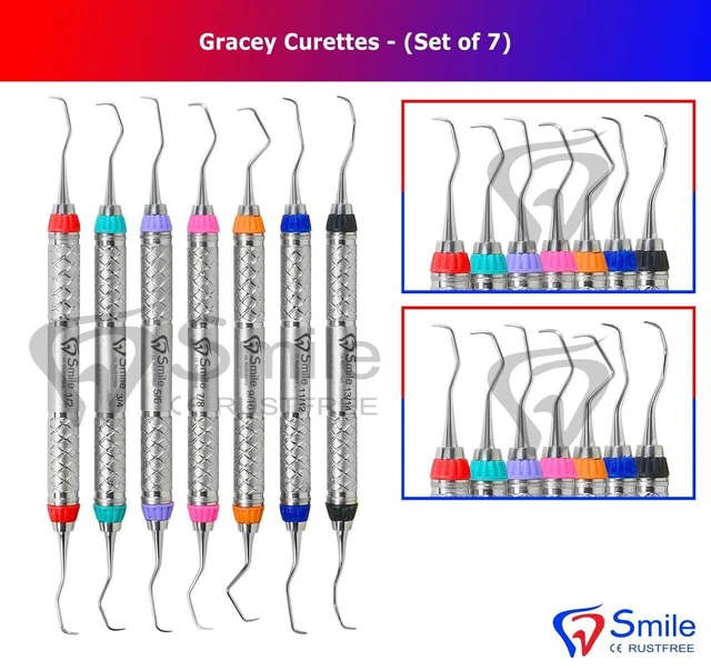 Set Di 7 Strumenti Dentali Gracey Curette - Acciaio Inox Per Parodontologia E Detartrasi