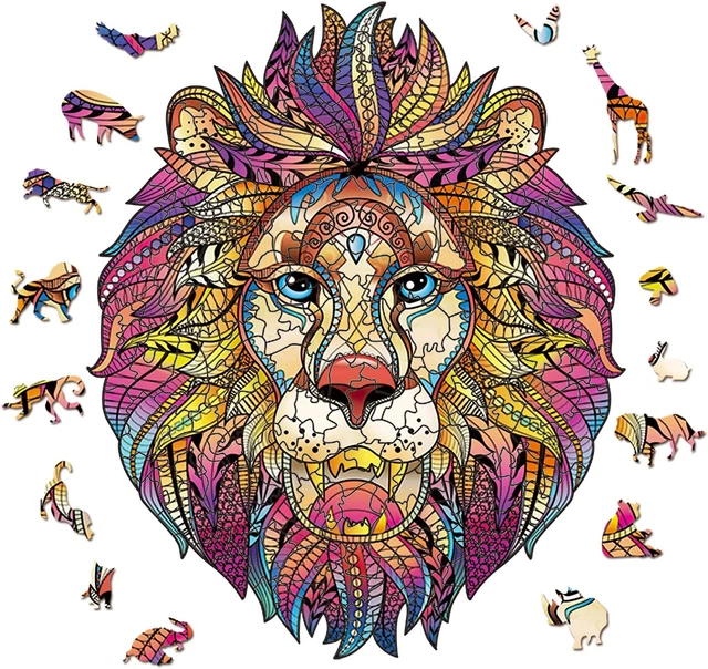 Wooden Jigsaw Puzzles for Adults, Wooden Lion Puzzle, Animal Shaped Wood Puzzles