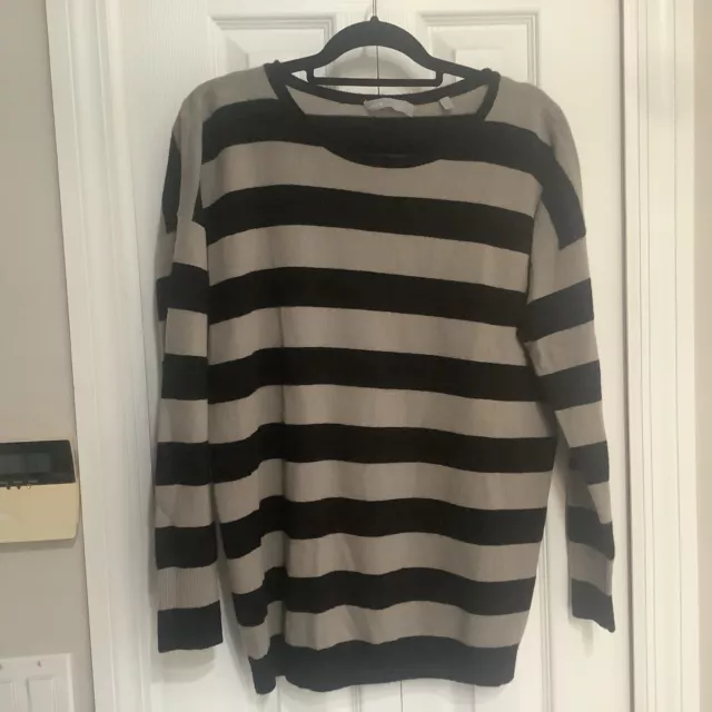 VINCE Cashmere Black/ Taupe Stripe Sweater Size Medium