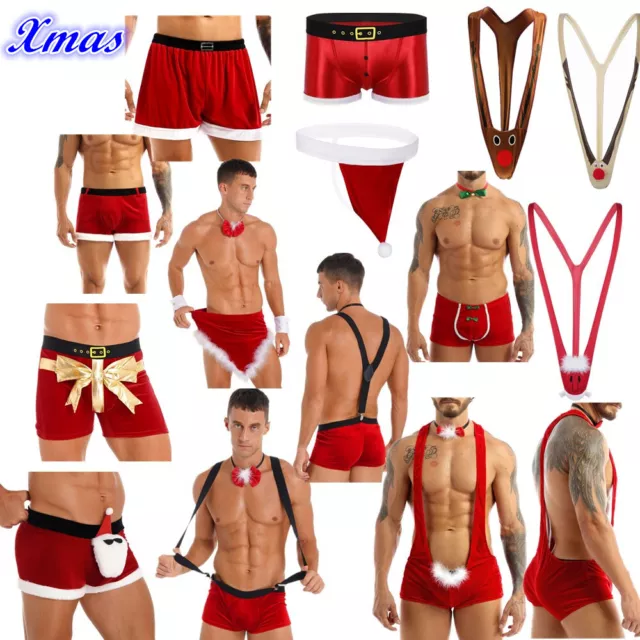 Sexy Herren Weihnachten Mankini Tanga Neuheit Unterwäsche Kostüm Cosplay Party Kostüm 3