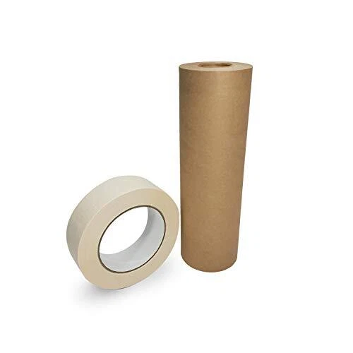 IDL Packaging Masking Paper and Tape Set - 9" x 60 Yards Brown Masking Paper ...
