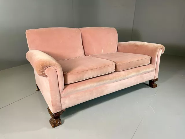 EB6417 Vintage Two Seat Sofa Pink Velvet Ball and Claw Maple and Co Antique M2SS