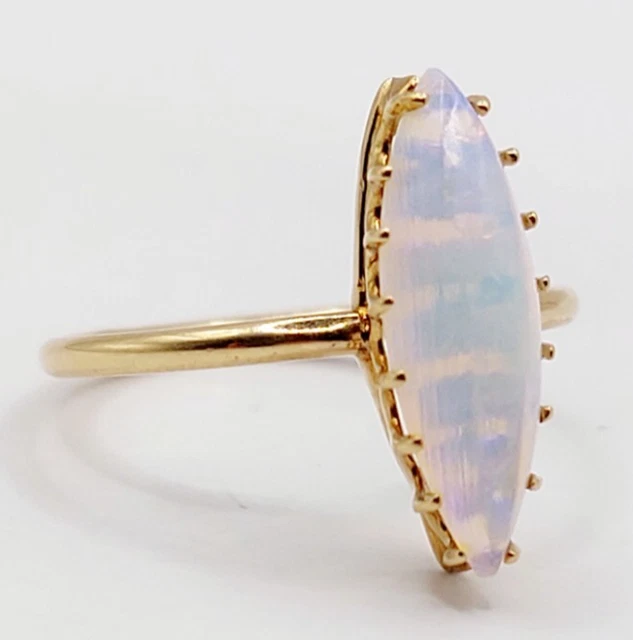 Bague Ancienne Or 18k (1890) Style Marquise, Chrysoprase Verte & Grenats, Pièce Unique Et Vintage