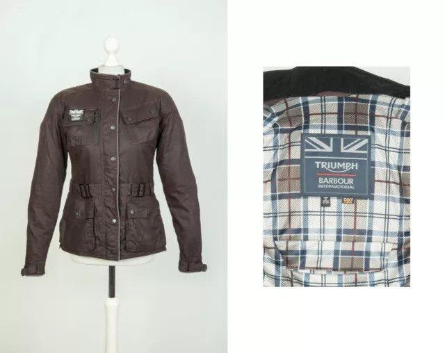 LADIES BARBOUR INTERNATIONAL Triumph Biker Brown Wax Cotton Jacket
