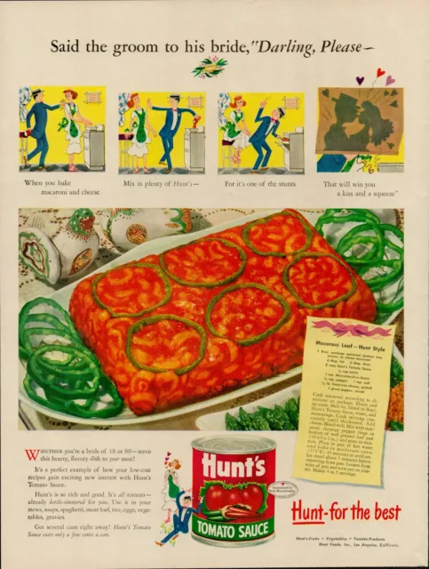 1948 Hunt's Tomato Sauce Vintage Old Print Ad Macaroni Loaf Hunt Style Recipe
