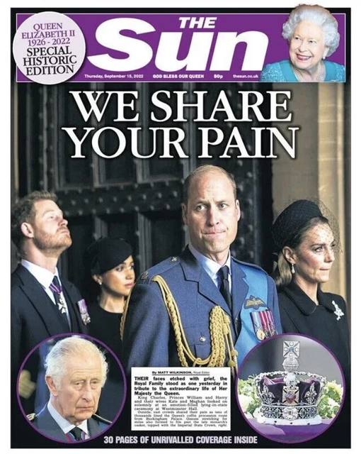 THE SUN NEWSPAPER 15th SEPTEMBER 2022 ~ QUEEN ELIZABETH II ~ NEW ~No Fold