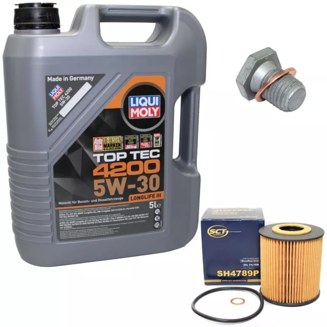 Motoröl Set 5W-30 5 Liter + Ölfilter SH 4789 P + Schraube für BMW 3er 5er 7er