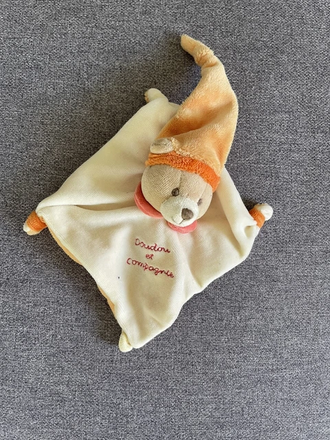 MINI DOUDOU PLAT Ours Doudou Et Compagnie Orange Blanc Bonnet 16 Cm EUR  8,00 - PicClick FR