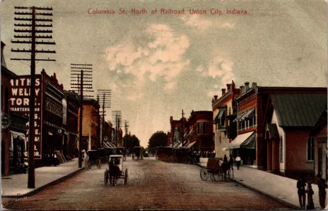 Postcard Columbia Street North of Railroad in Union City, Indiana~524