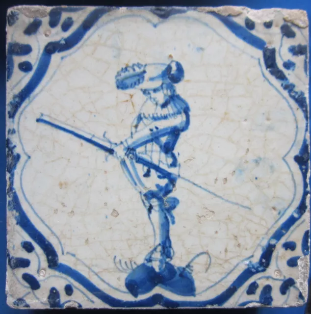Antique Delft tile - soldier - ca 1625-1650