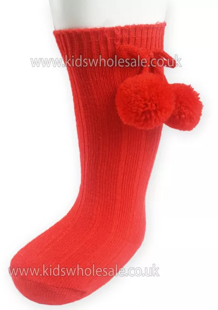 Baby Pom Pom Socks Knee High Spanish Romany Boy Girl Unisex Soft Touch Red Black 2