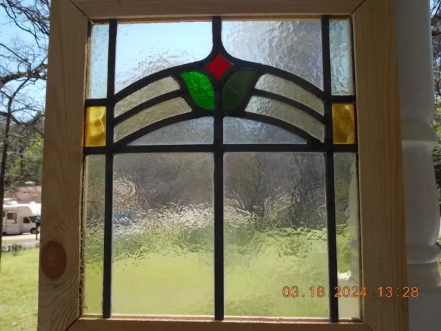 GOVF298 Reframed Older Pretty English Leaded Stain Window 14 5/8" X 16"