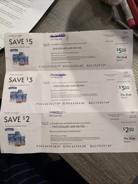 PediaSure Grow And Gain Coupons 3 Coupons 1- $5,  1- $3,  1- $2